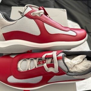Prada Red and Gray Mesh-Panel Sneakers brand new in box